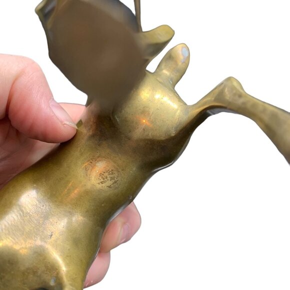 Vintage Pair Small Modernist Mid Century Brass Deer Bambi Doe Fawn 7.50” & 5” - Picture 8 of 9